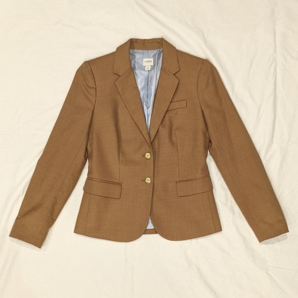 J. Crew Camel Brown Blazer with Gold Buttons, Size 0